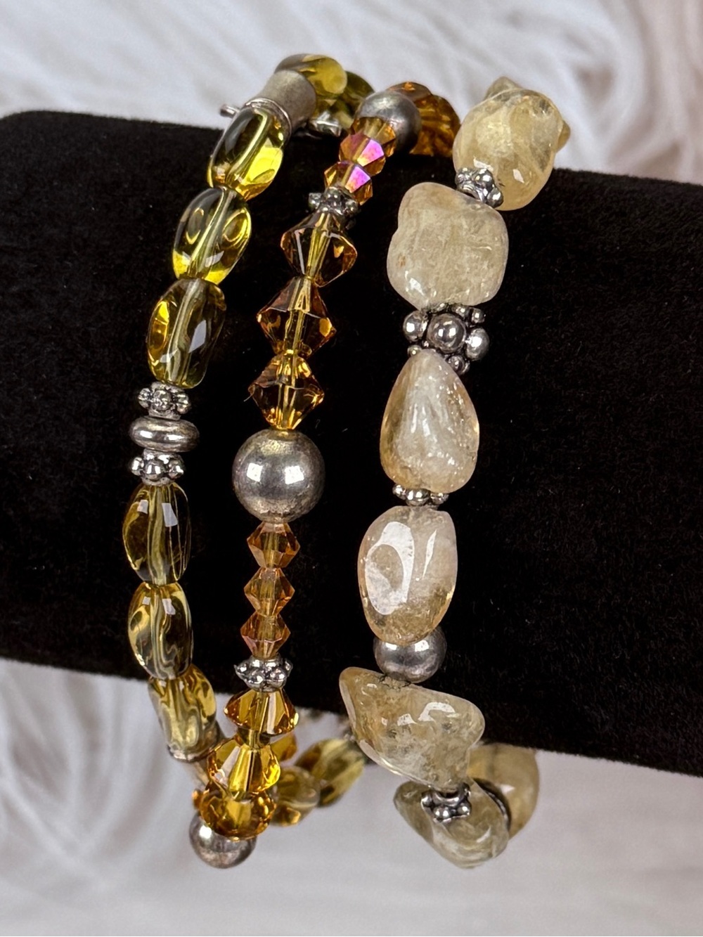 Vintage aged Silvertone  and Yellow Beaded Bracelet with Scorpion Charm